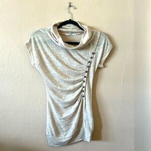 Papaya Beige Ruched Cowl Neck Top S